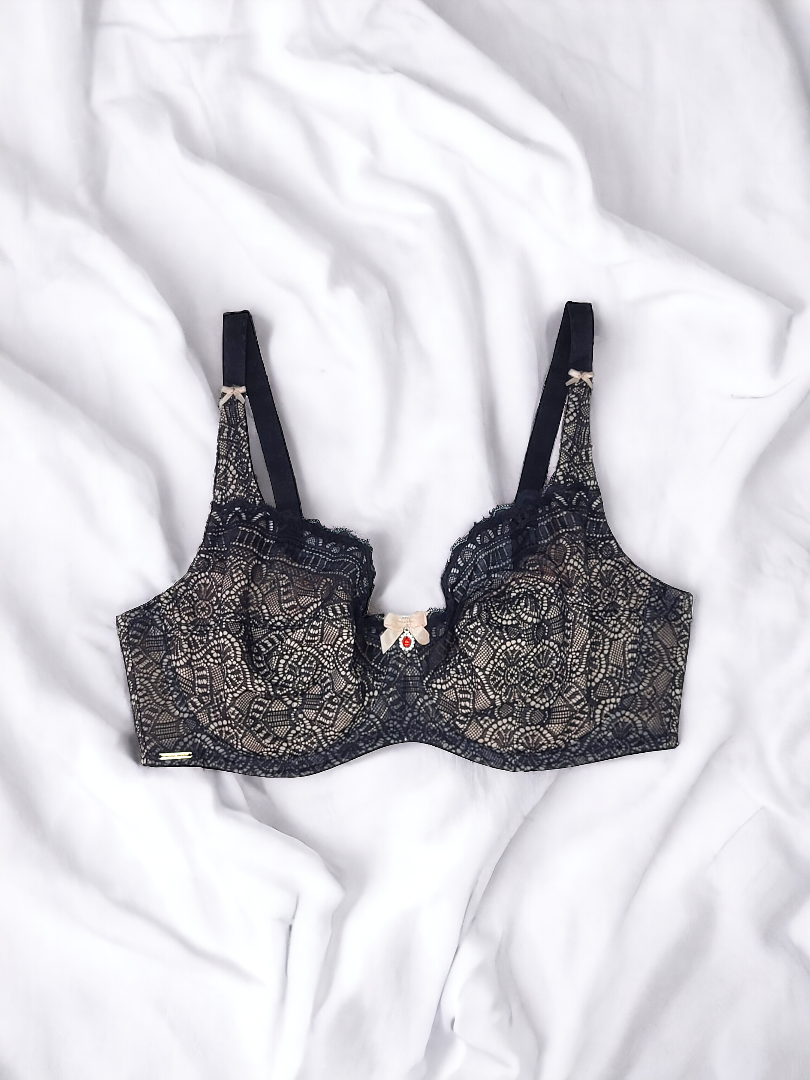 Biustonosz miękki na fiszbinach czarny z beżowym