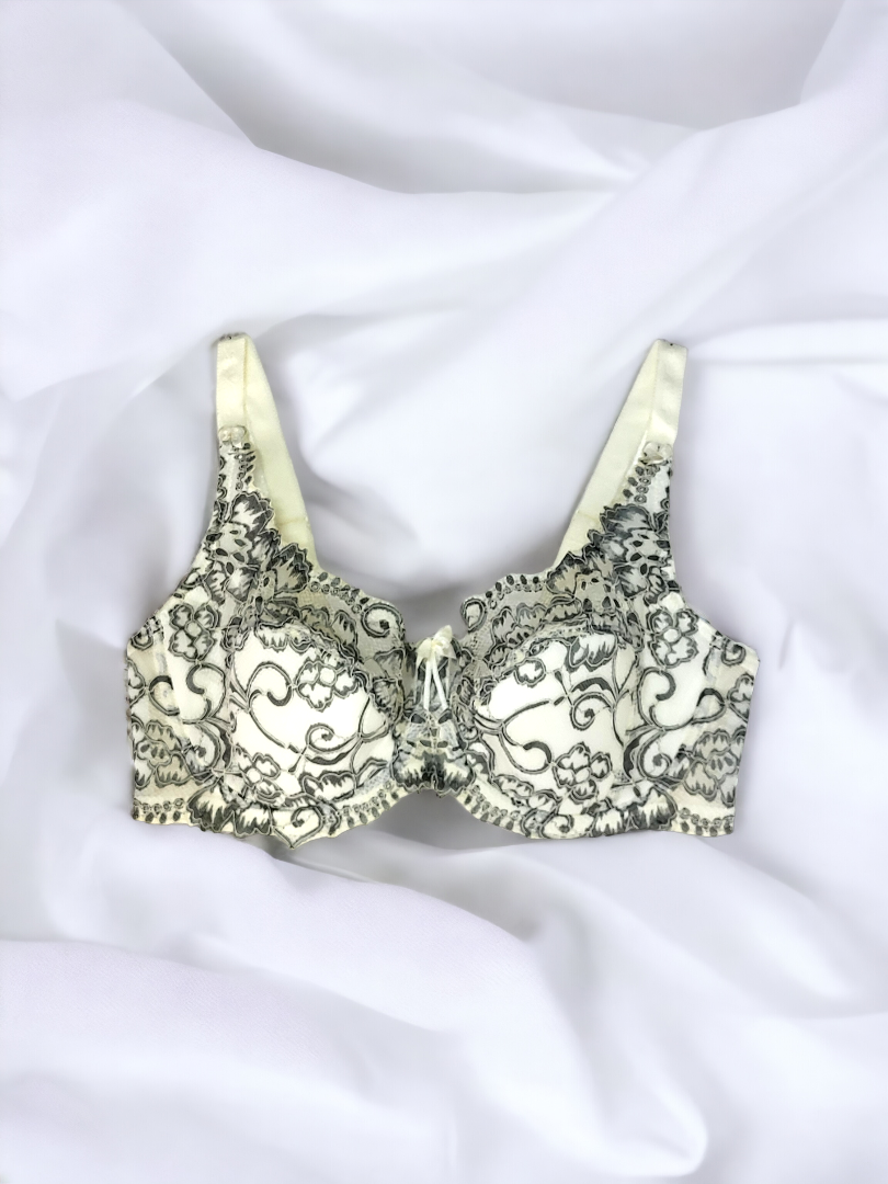 Biustonosz półusztywniany na fiszbinach kremowy z szarym