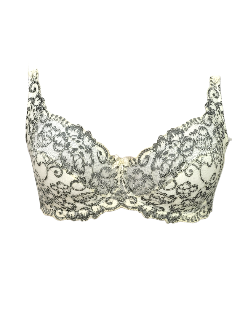 Biustonosz półusztywniany na fiszbinach kremowy z szarym