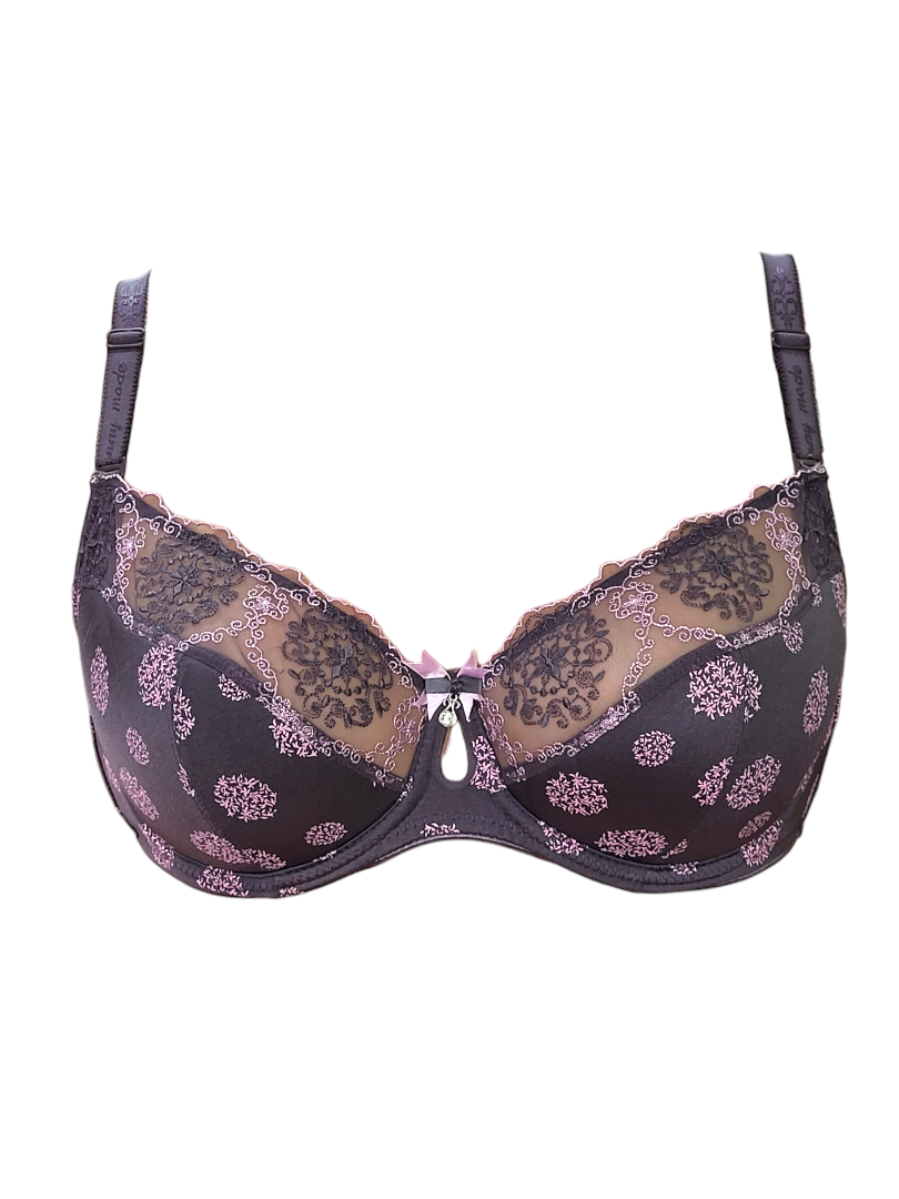 Biustonosz półusztywniany fioletowy z tiulem