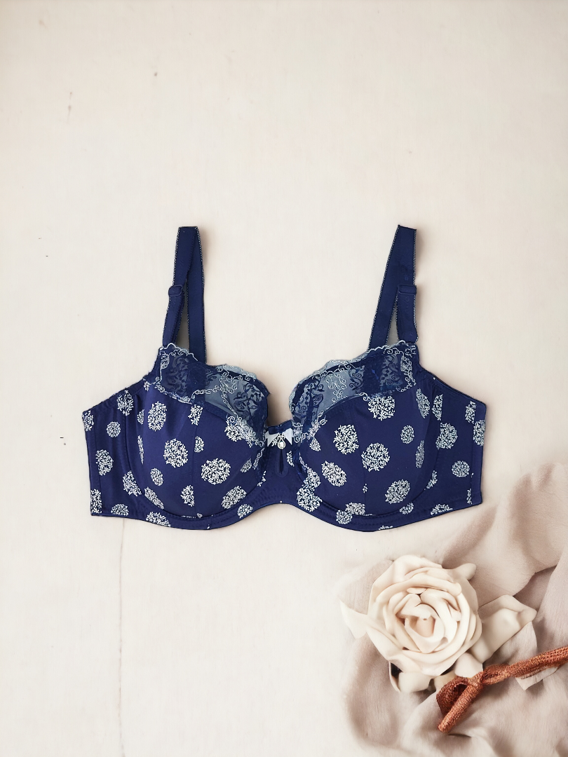 Biustonosz półusztywniany na fiszbinach granatowy z tiulem