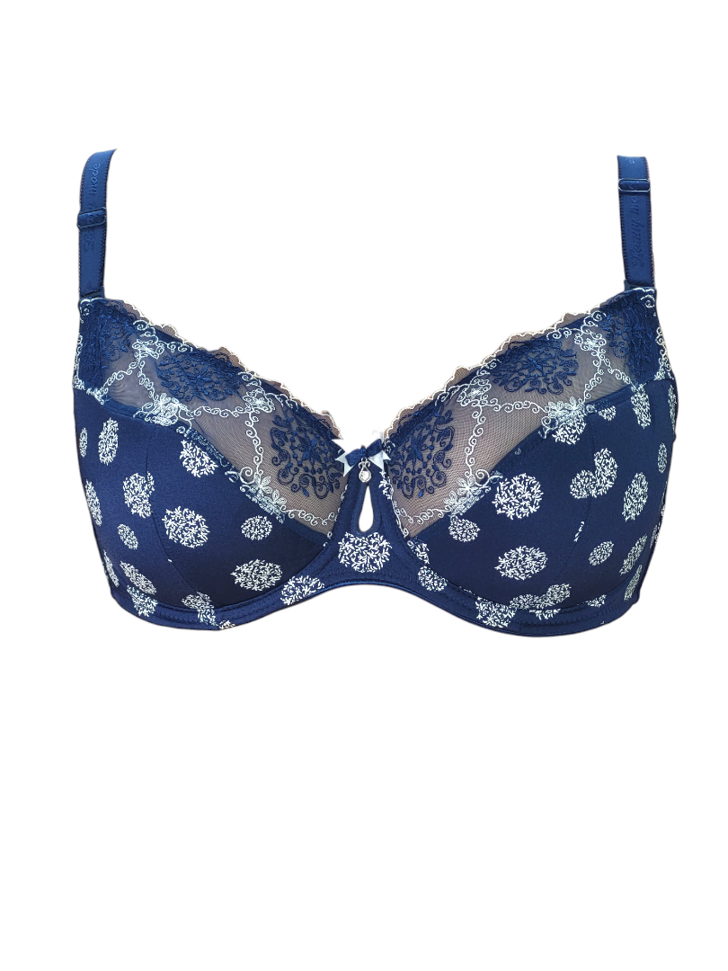 Biustonosz półusztywniany na fiszbinach granatowy z tiulem