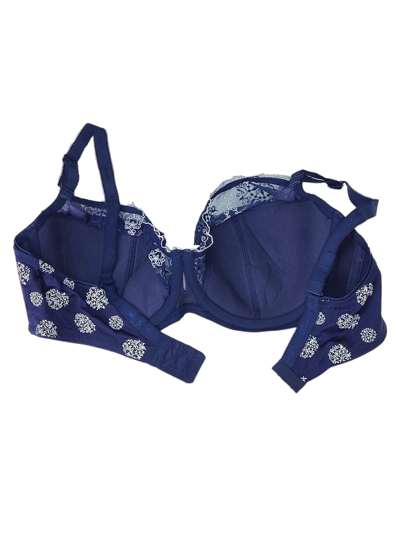 Biustonosz półusztywniany na fiszbinach granatowy z tiulem