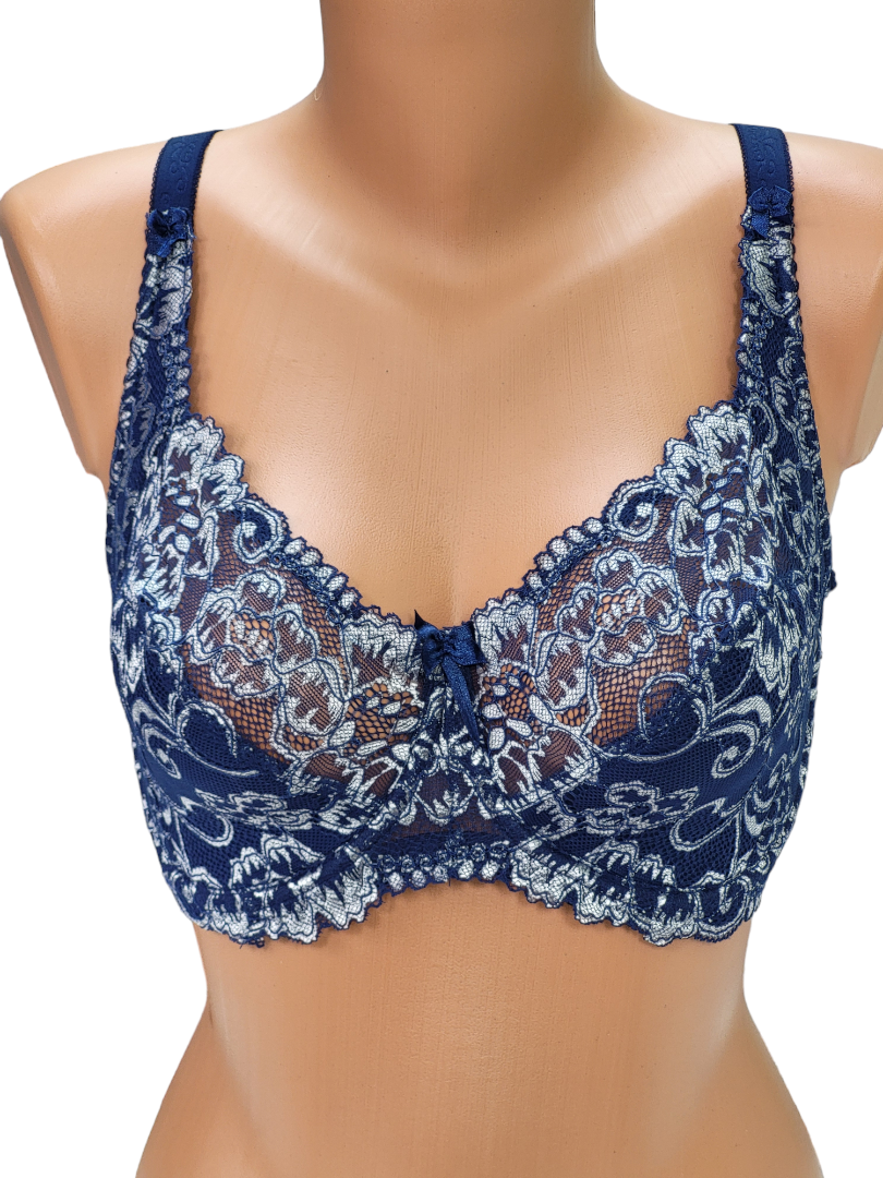 Biustonosz półusztywniany na fiszbinach granatowy z srebrnym