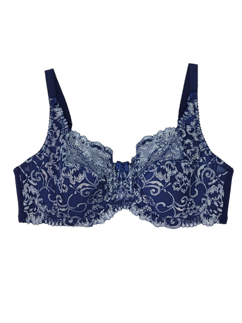 Biustonosz półusztywniany na fiszbinach granatowy z srebrnym