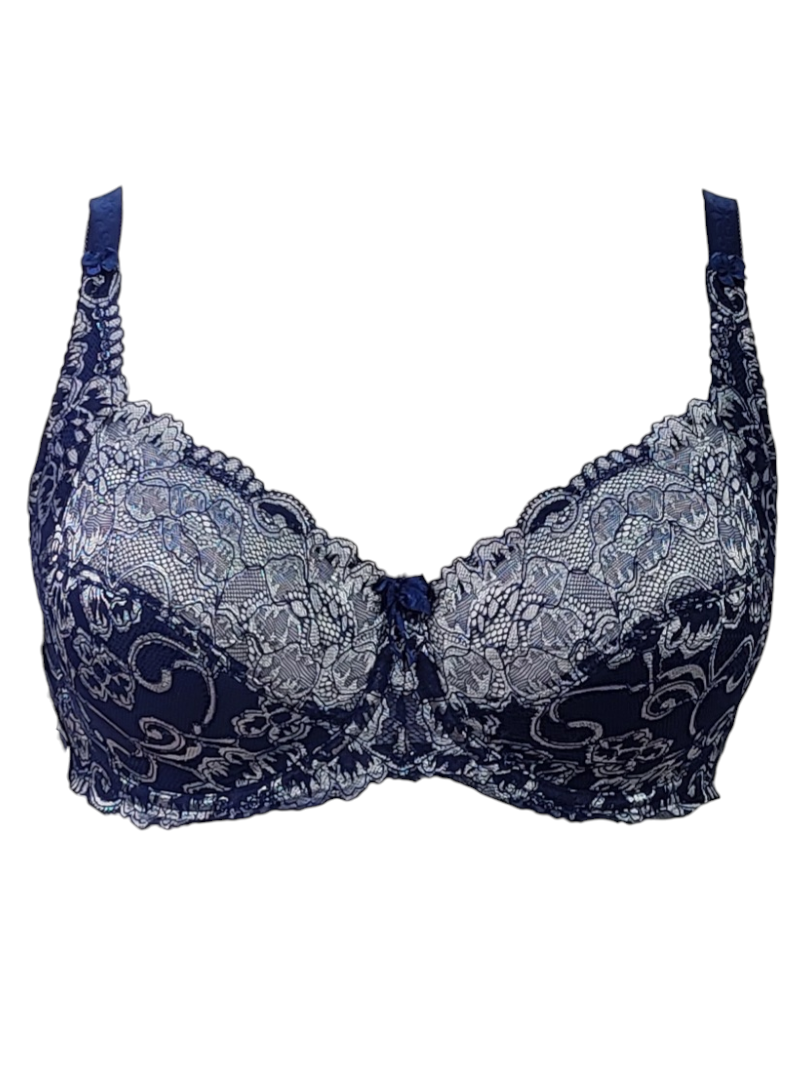 Biustonosz półusztywniany na fiszbinach granatowy z srebrnym