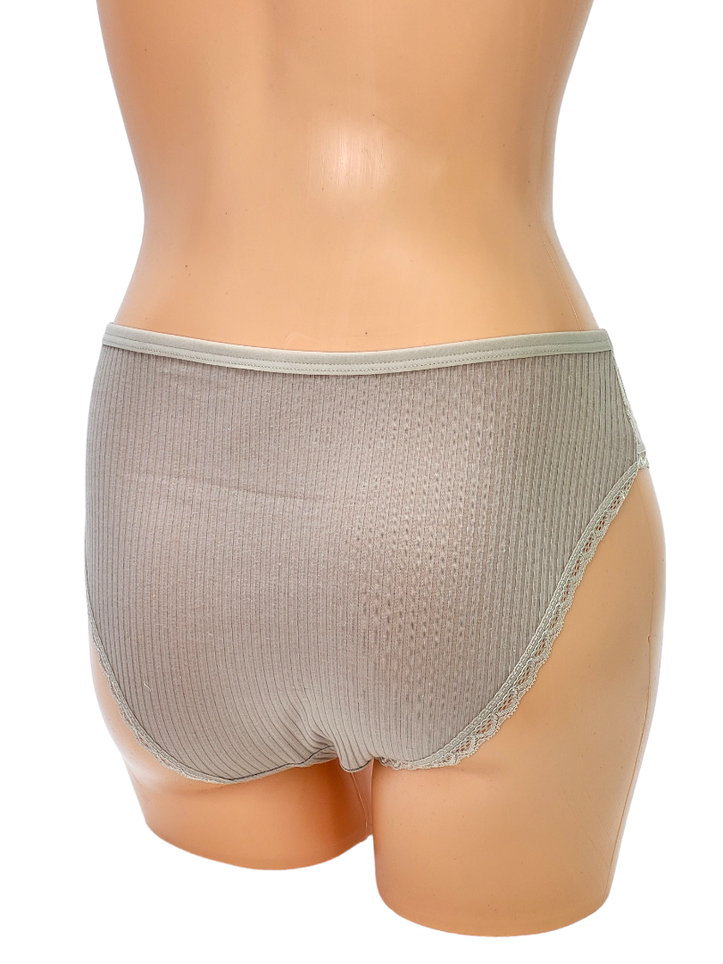 Majtki Damskie Bawełniane Prążkowane z Koronką Beżowe