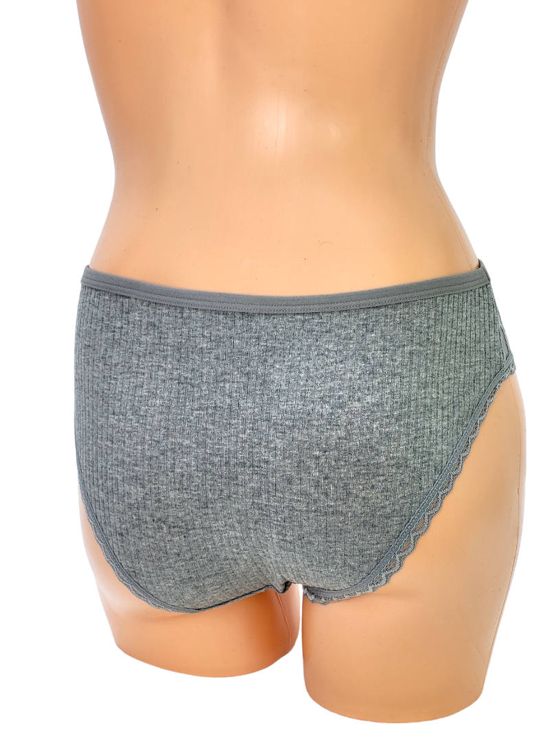Majtki Damskie Bawełniane Prążkowane z Koronką Szare