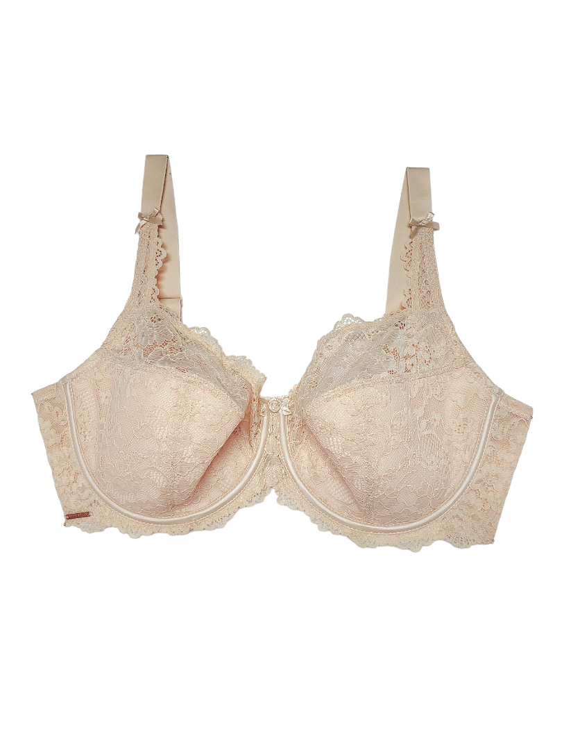 Biustonosz półusztywniany na fiszbinach beżowy z koronką – Lanny Mode
