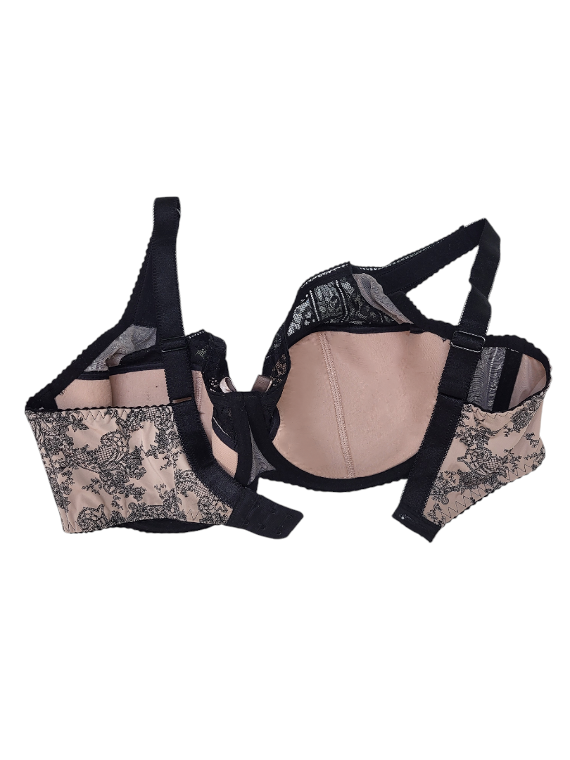 Biustonosz półusztywniany na fiszbinach czarny z pudrowym różem