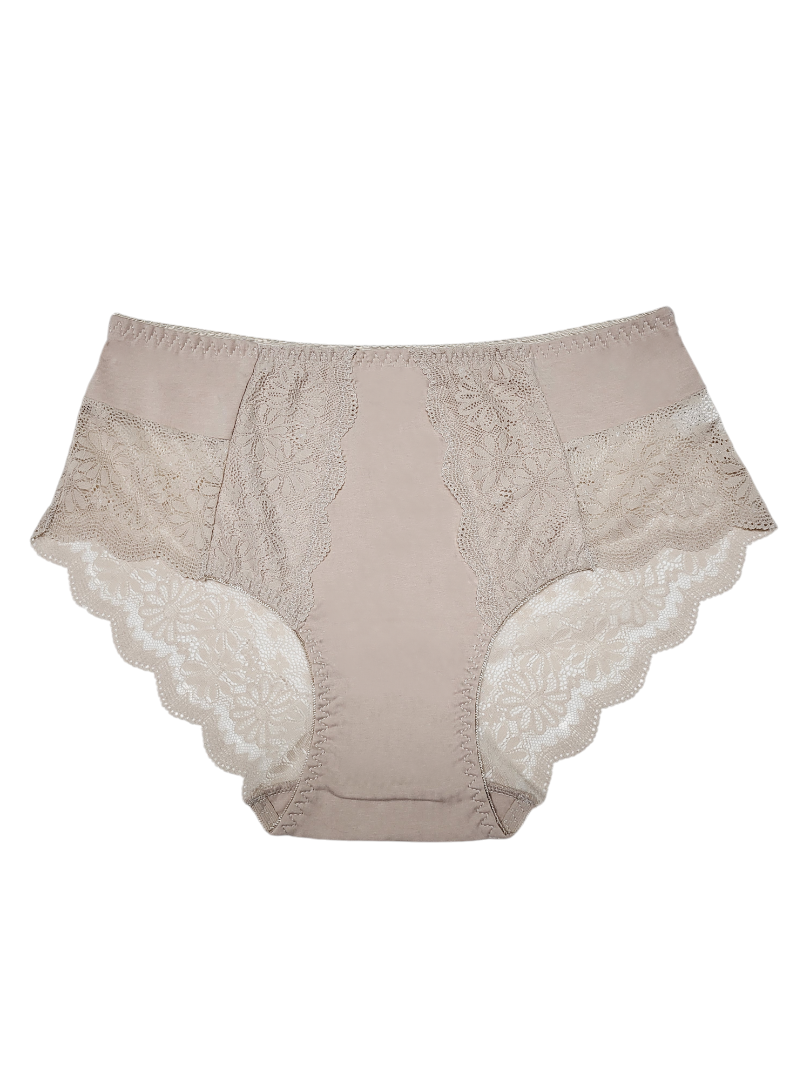 Majtki Damskie Jednokolorowe z Koronką – beżowe