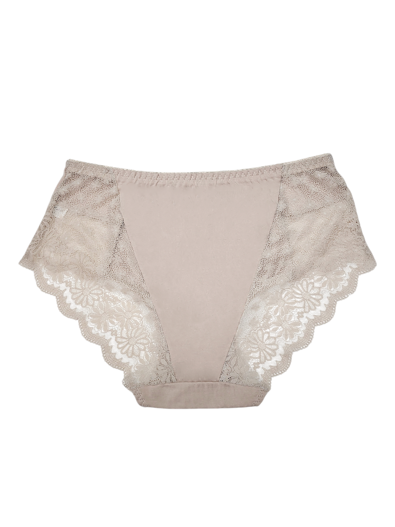 Majtki Damskie Jednokolorowe z Koronką – beżowe