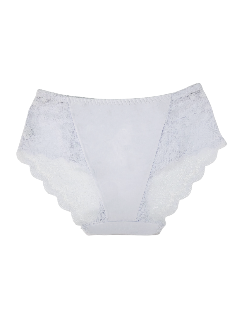 Majtki Damskie Jednokolorowe z Koronką – białe