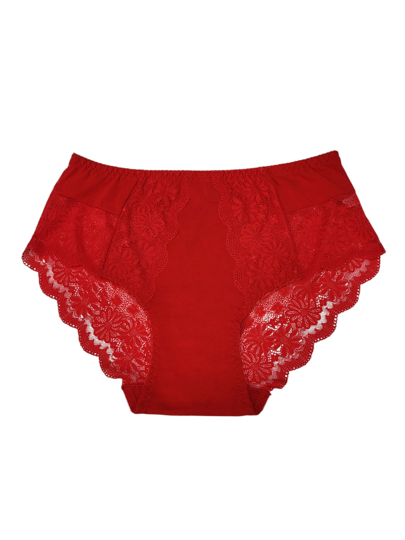 Majtki Damskie Jednokolorowe z Koronką – czerwone