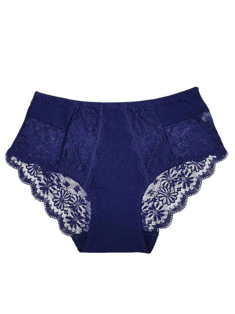 Majtki Damskie Jednokolorowe z Koronką – granatowe