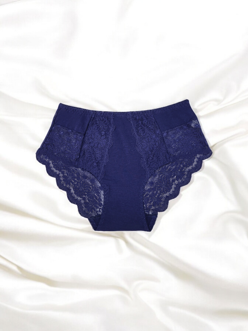 Majtki Damskie Jednokolorowe z Koronką – granatowe