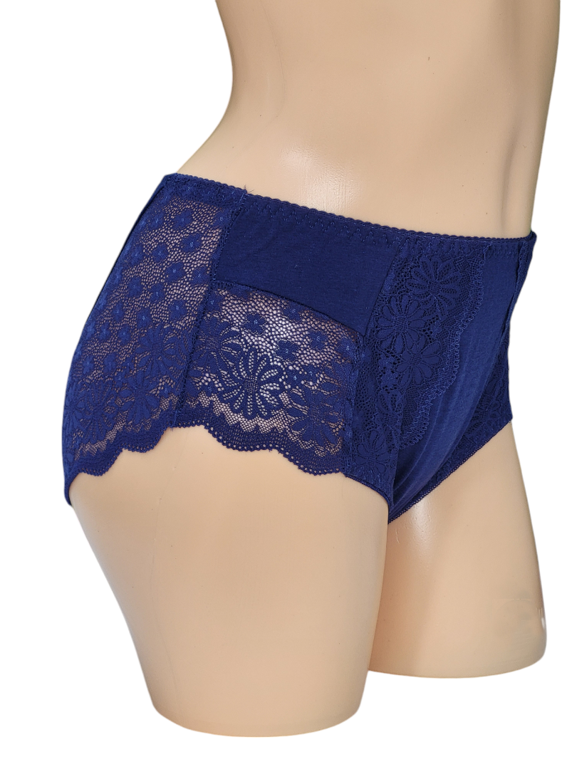 Majtki Damskie Jednokolorowe z Koronką – granatowe
