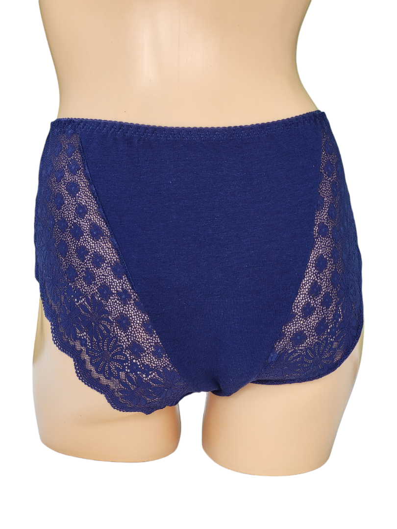 Majtki Damskie Jednokolorowe z Koronką – granatowe