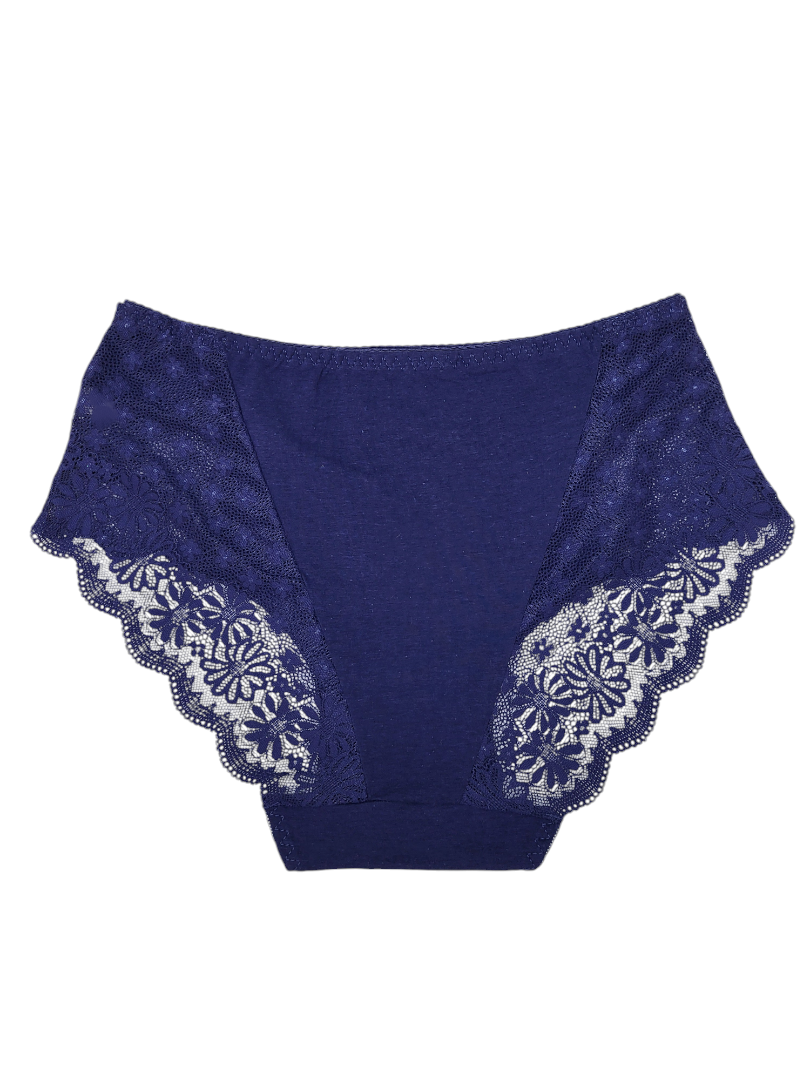 Majtki Damskie Jednokolorowe z Koronką – granatowe