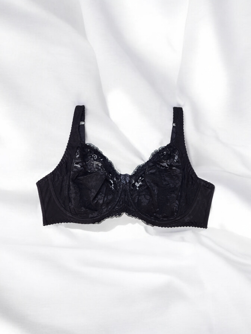 Biustonosz miękki na fiszbinach czarny z motywem kwiatowym – Lanny Mode