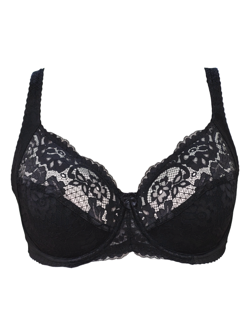 Biustonosz miękki na fiszbinach czarny z motywem kwiatowym – Lanny Mode