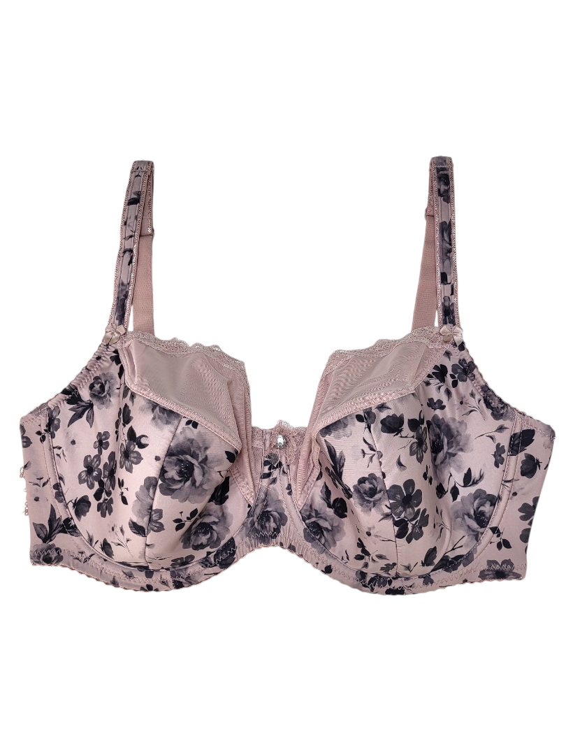 Biustonosz półusztywniany na fiszbinach w kwiatki, pudrowy róż – Lanny Mode