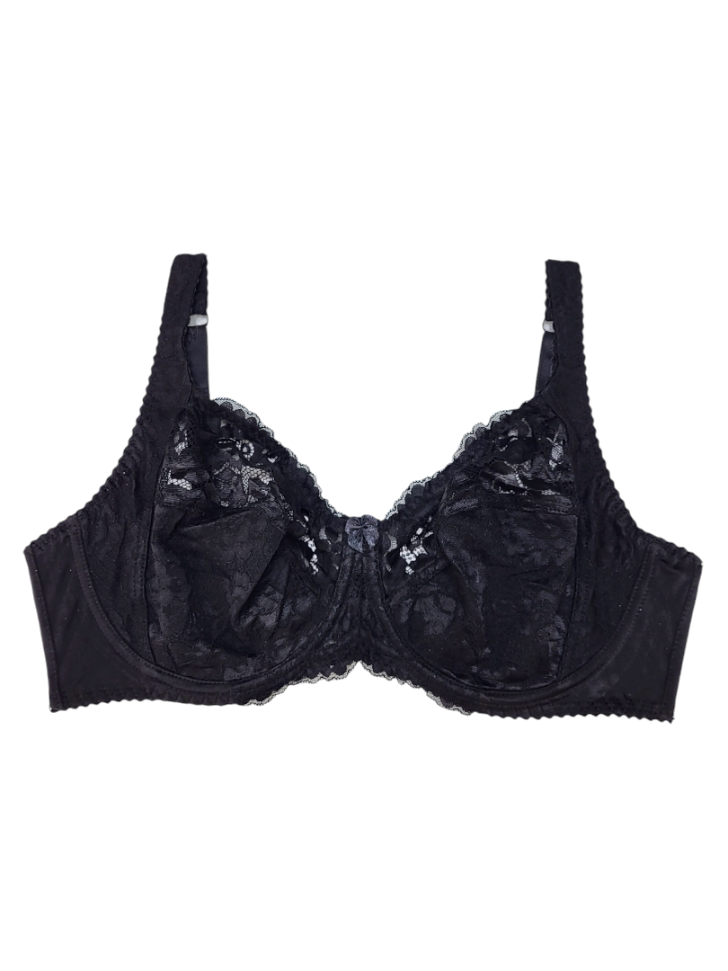 Biustonosz miękki na fiszbinach czarny z motywem kwiatowym – Lanny Mode