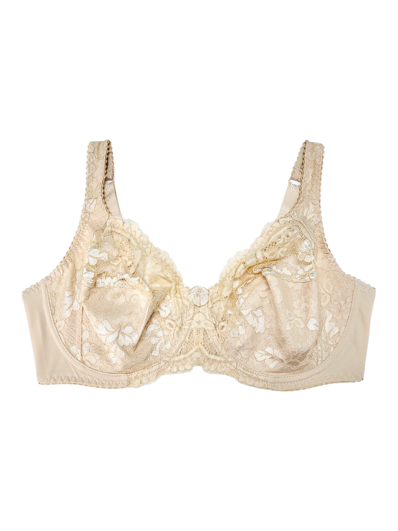 Biustonosz miękki na fiszbinach beżowy z motywem kwiatowym – Lanny Mode