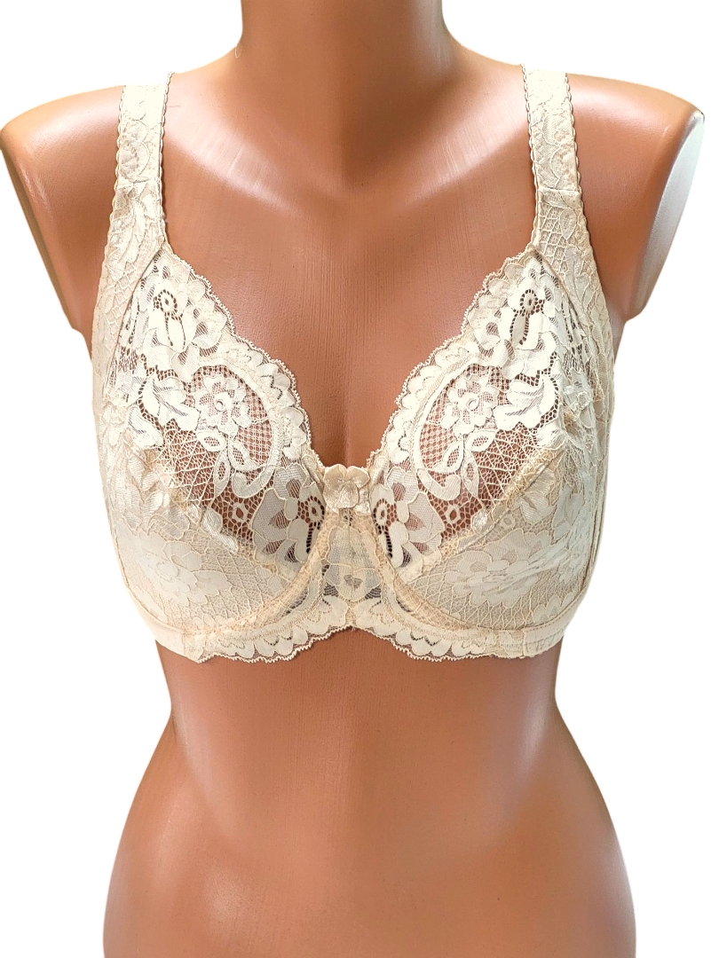 Biustonosz miękki na fiszbinach beżowy z motywem kwiatowym – Lanny Mode