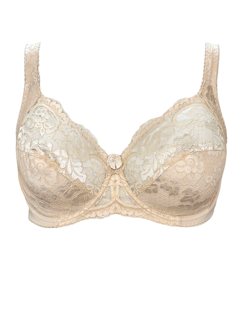 Biustonosz miękki na fiszbinach beżowy z motywem kwiatowym – Lanny Mode