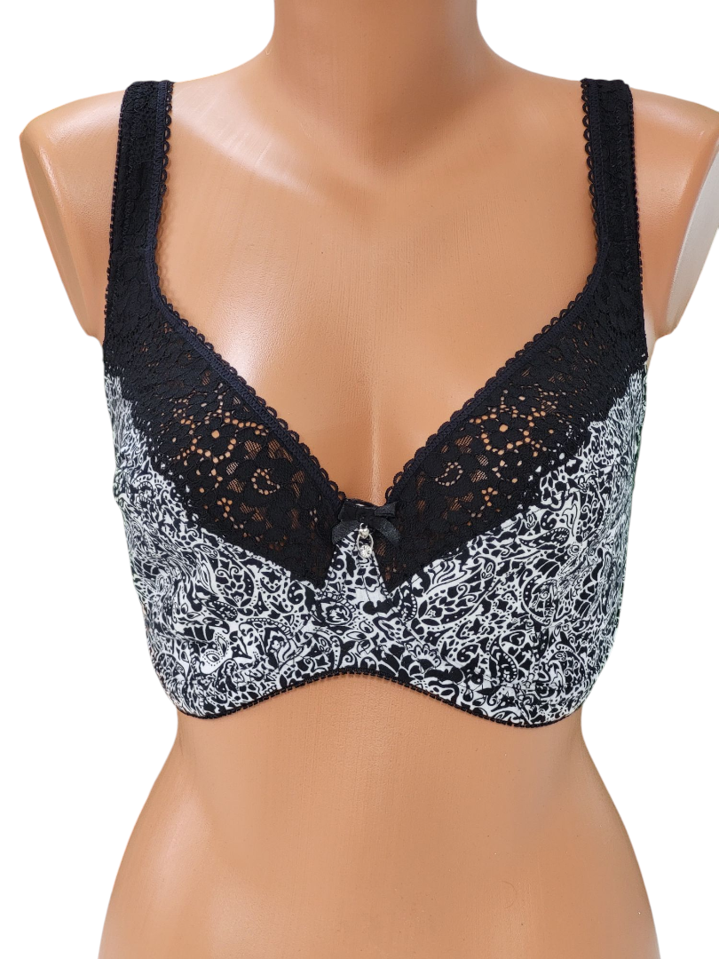 Biustonosz miękki bawełniany czarny z białym – Lanny Mode