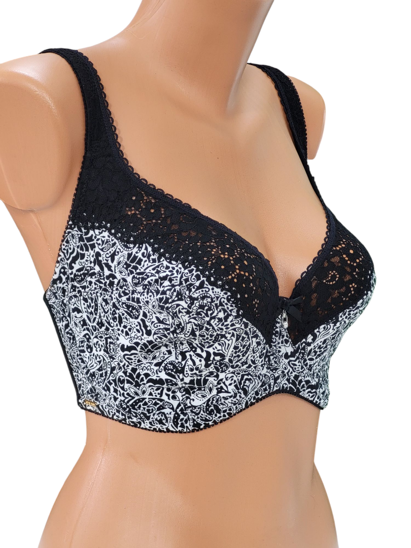 Biustonosz miękki bawełniany czarny z białym – Lanny Mode