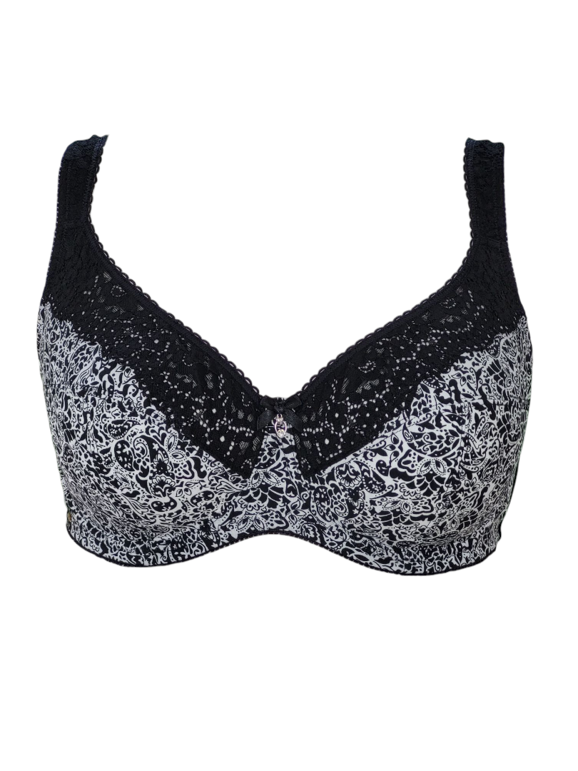 Biustonosz miękki bawełniany czarny z białym – Lanny Mode