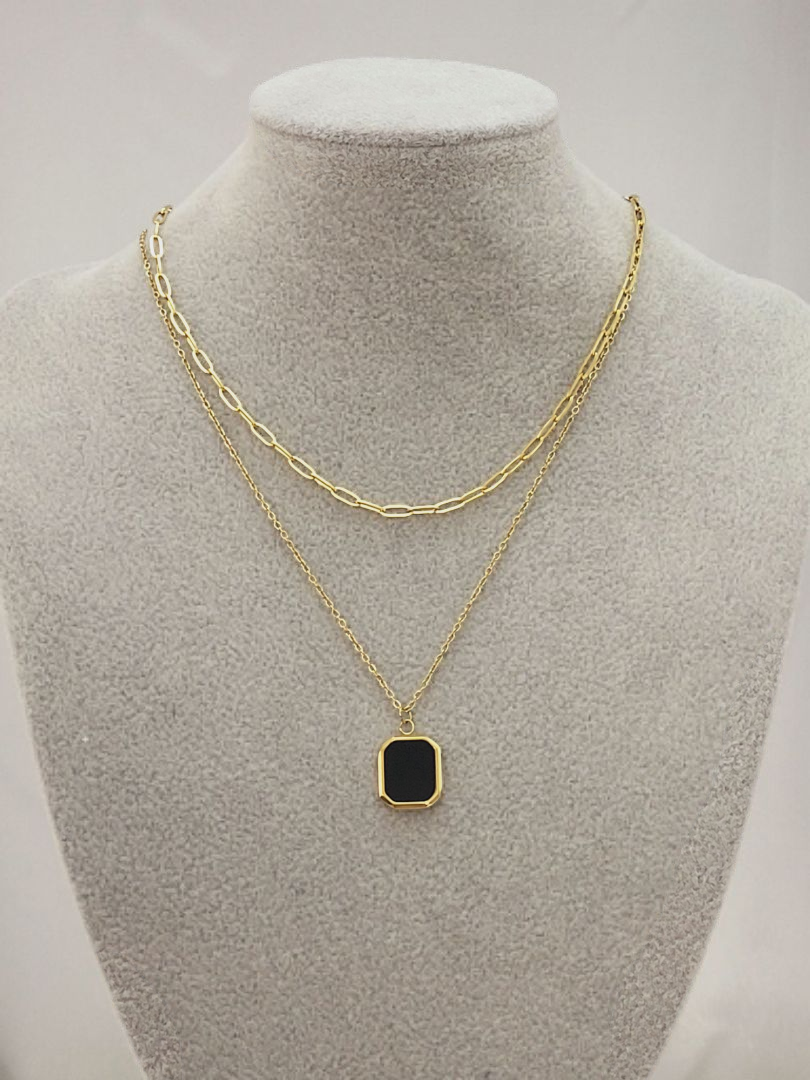 Podwójny Łańcuszek Stal Chirurgiczna z Czarną Zawieszką – Blueberry