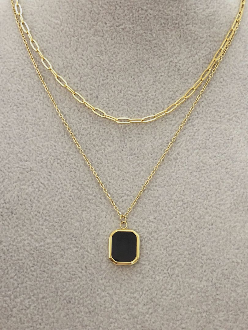 Podwójny Łańcuszek Stal Chirurgiczna z Czarną Zawieszką