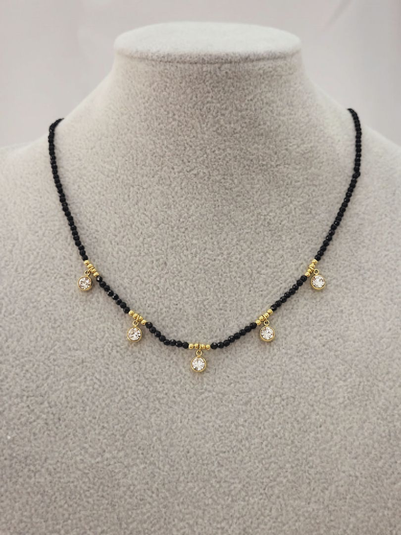 Naszyjnik Czarne Koraliki z Cyrkoniami – Blueberry