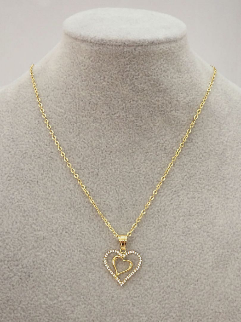 Pozłacany Naszyjnik Serce z Cyrkoniami Stal Chirurgiczna – Blueberry