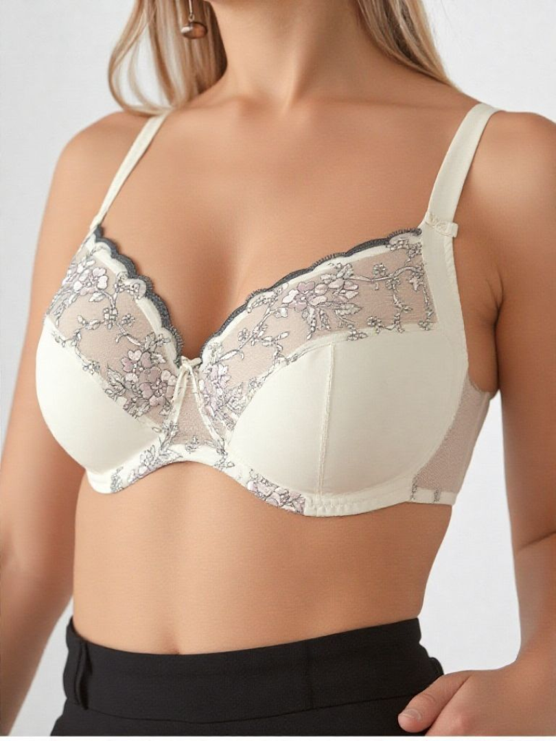 Biustonosz miękki kremowy z koronką – Anfen