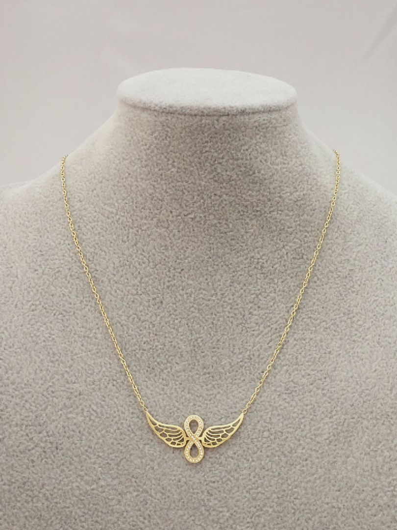 Naszyjnik Stal Chirurgiczna Pozłacany Celebrytka Skrzydła Anioła Cyrkonie – Blueberry