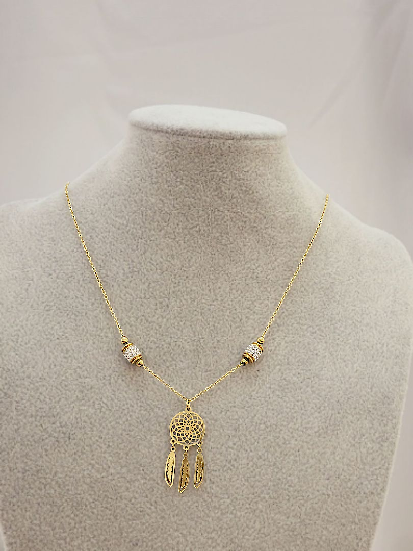 Naszyjnik Stal Chirurgiczna Pozłacany Celebrytka Łapacz Snów – Blueberry