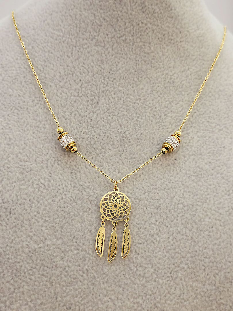 Naszyjnik Stal Chirurgiczna Pozłacany Celebrytka Łapacz Snów