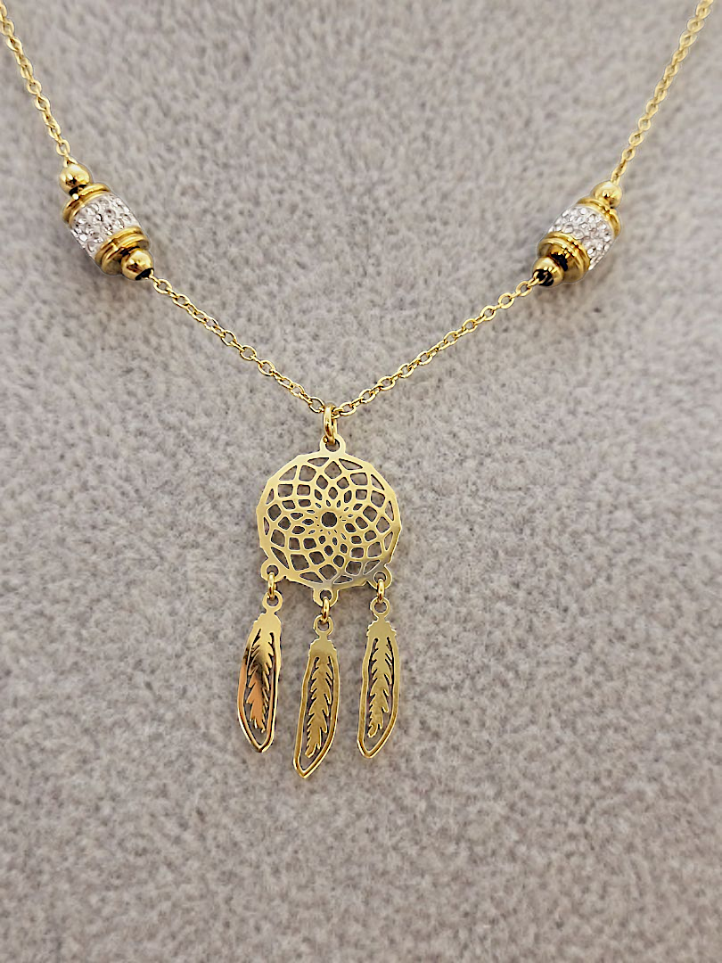 Naszyjnik Stal Chirurgiczna Pozłacany Celebrytka Łapacz Snów