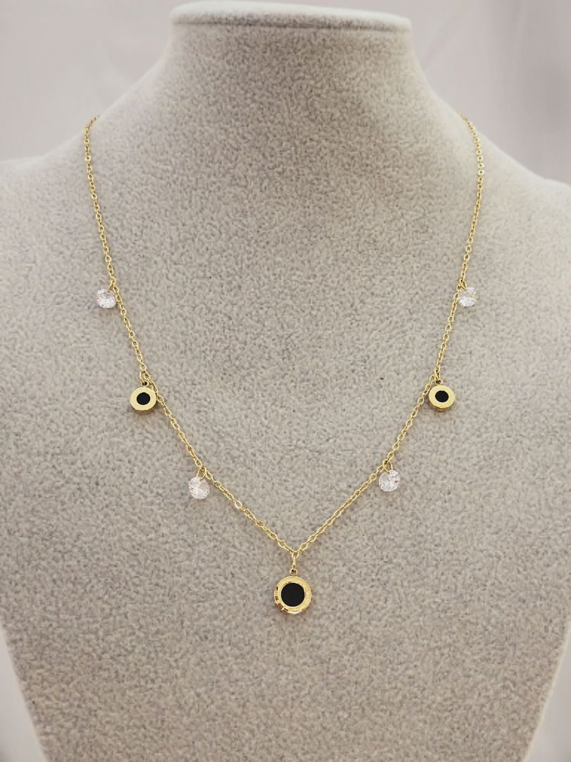 Naszyjnik Stal Chirurgiczna Pozłacany Celebrytka Czarne Dodatki – Blueberry