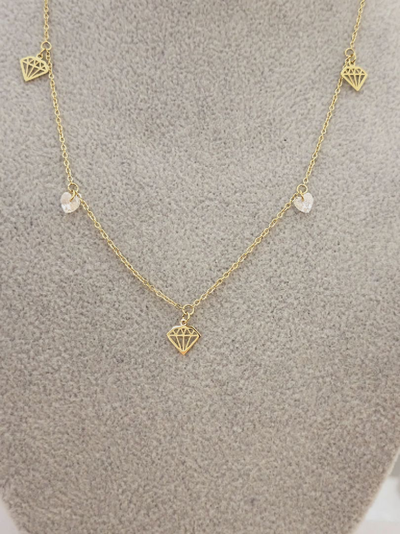 Naszyjnik Stal Chirurgiczna Pozłacany Celebrytka Ażurowe Diamenty