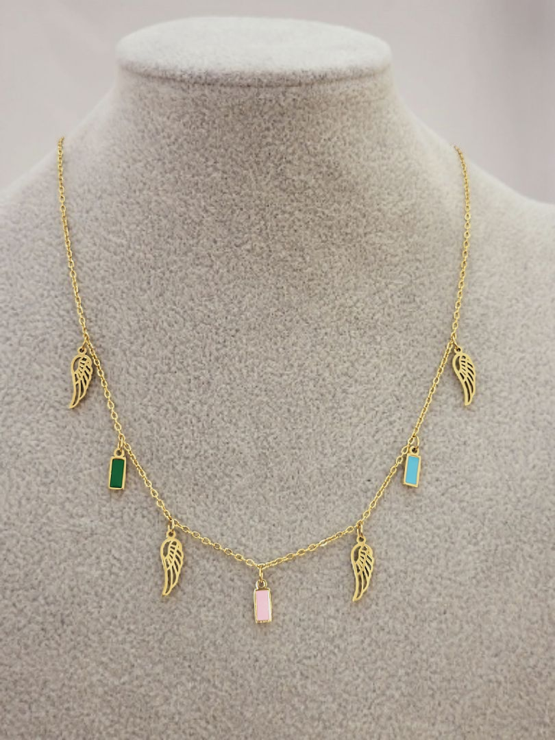 Naszyjnik Stal Chirurgiczna Pozłacany Celebrytka Ażurowe Skrzydła Anioła – Blueberry