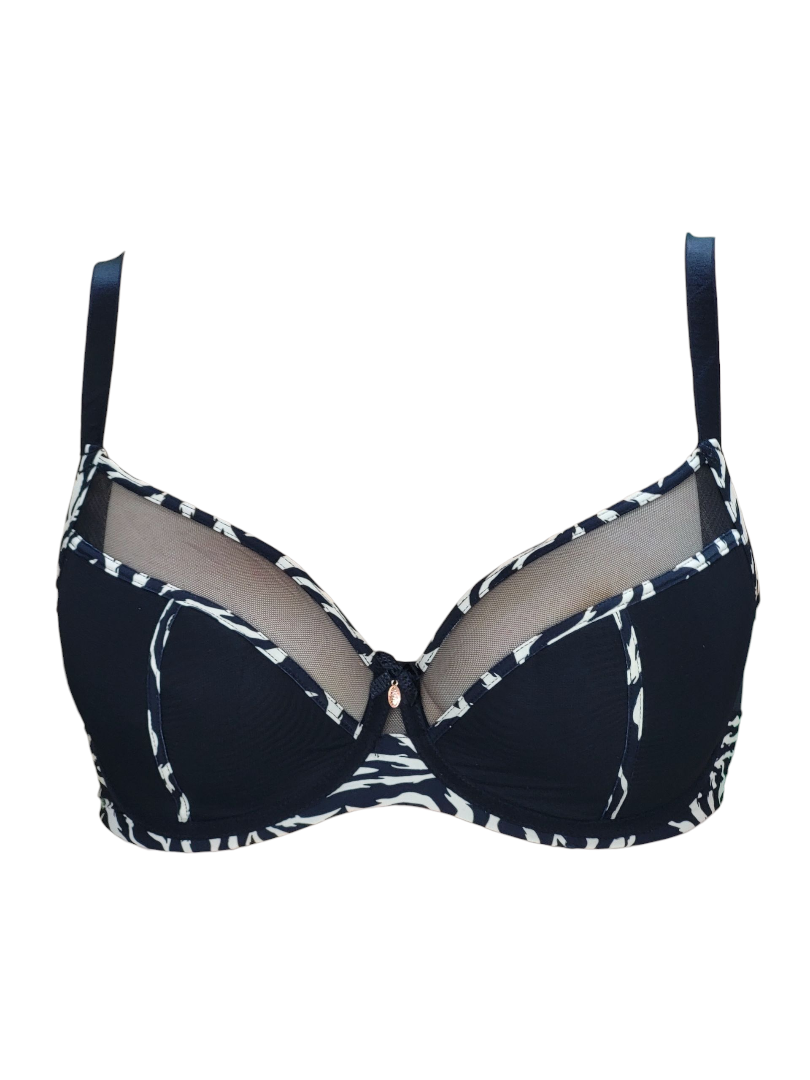 Biustonosz damski czarno-beżowy Lanny Mode półusztywniany z fiszbinami.