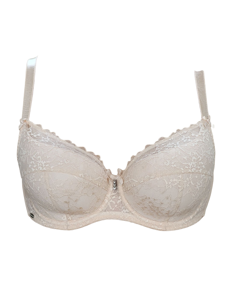 Biustonosz damski beżowy Lanny Mode półusztywniany z fiszbinami.