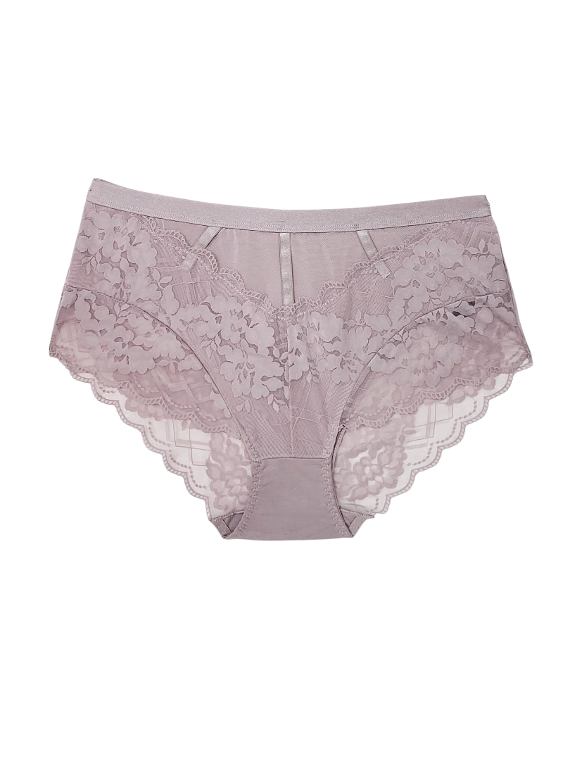 Majtki damskie bawełniane pudrowe z koronką wysoki stan