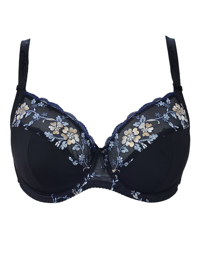 Biustonosz damski czarny Anfen półusztywniany z haftem i fiszbinami.