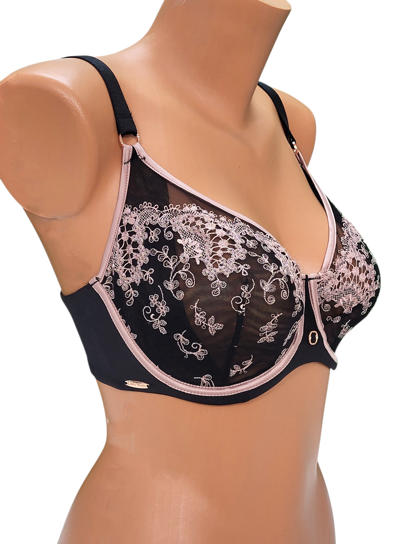 Biustonosz czarny z różem haftowany nieusztywniany - Lanny Mode